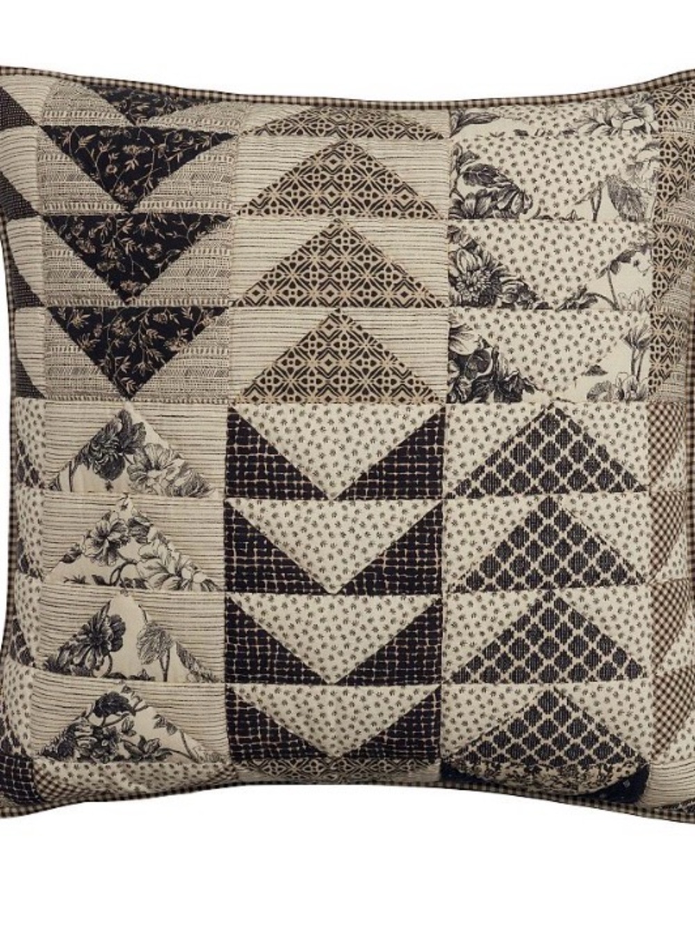 Pottery Barn Sawyer Quilted Patchwork Reversible Black & Cream/Gingham Sham NEW